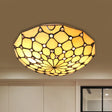 Rustic Loft Stained Glass Bowl Flush Light 2 Bulbs Beige Ceiling For Bedroom
