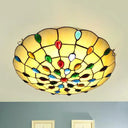 Rustic Loft Stained Glass Flush Mount Light In Beige/Yellow - 12’/16’/19.5’ Diameter Bedroom