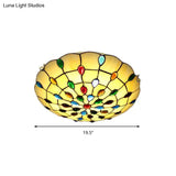 Rustic Loft Stained Glass Flush Mount Light In Beige/Yellow - 12’/16’/19.5’ Diameter Bedroom