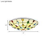 Rustic Loft Stained Glass Flush Mount Light In Beige/Yellow - 12’/16’/19.5’ Diameter Bedroom