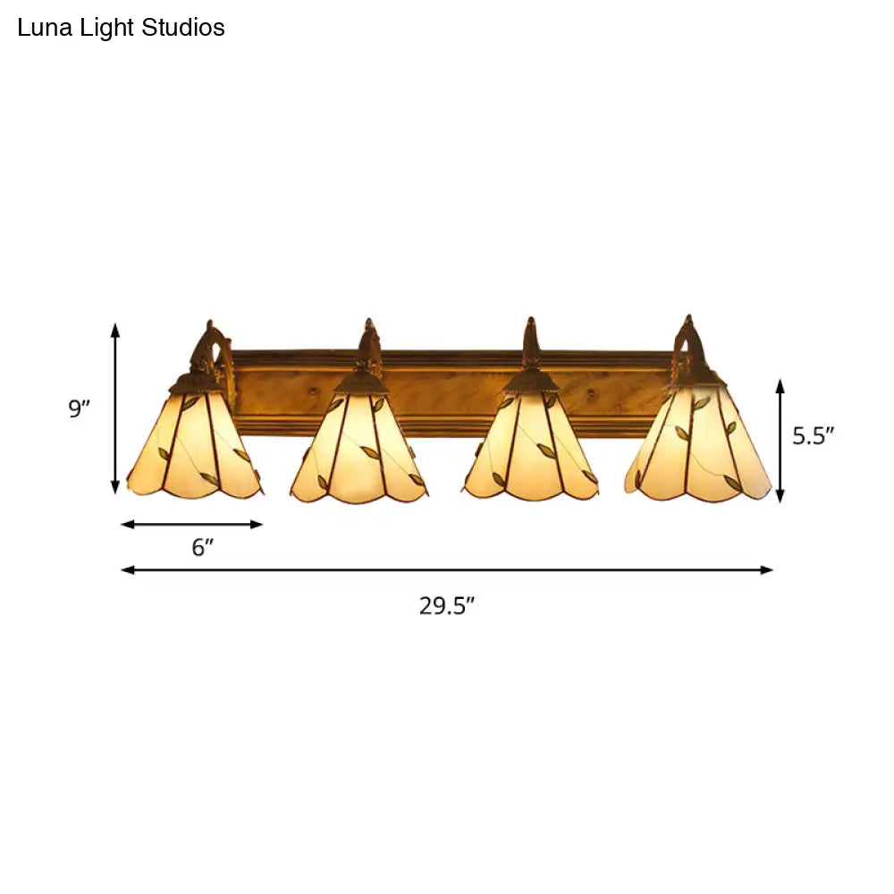 Rustic Loft Stained Glass Leaf Wall Sconce Light With 4 Lights - Beige Bathroom Vanity Lighting
