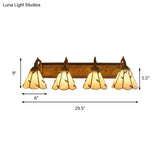 Rustic Loft Stained Glass Leaf Wall Sconce Light With 4 Lights - Beige Bathroom Vanity Lighting