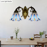 Rustic Magnolia Stained Glass Wall Mount With Two Lights For Living Room