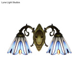 Rustic Magnolia Stained Glass Wall Mount With Two Lights For Living Room