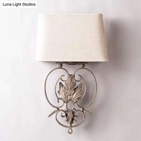Rustic Maple Leaf Wall Sconce With Fabric Shade - White 1 Head Lamp Fixture