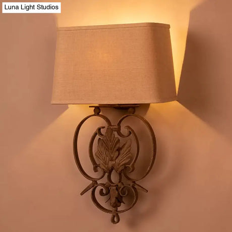 Rustic Maple Leaf Wall Sconce With Fabric Shade - White 1 Head Lamp Fixture