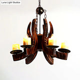 Rustic Marble Cylinder Pendant Chandelier – 4-Light Brown Hanging Fixture With Wood Accents For