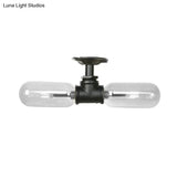 Rustic Matte Black Flush Light With Clear Glass Shade And 2-Lights For Living Room Ceiling