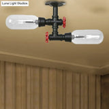 Rustic Matte Black Flush Light With Clear Glass Shade And 2-Lights For Living Room Ceiling