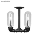 Rustic Matte Black Flush Light With Clear Glass Shade And 2-Lights For Living Room Ceiling