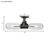Rustic Matte Black Flush Light With Clear Glass Shade And 2-Lights For Living Room Ceiling