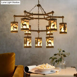 Rustic Metal And Fabric Chandelier Light With 3/6/9 Cylinder Lights Brown Pendant Lighting For