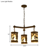 Rustic Metal And Fabric Chandelier Light With 3/6/9 Cylinder Lights Brown Pendant Lighting For
