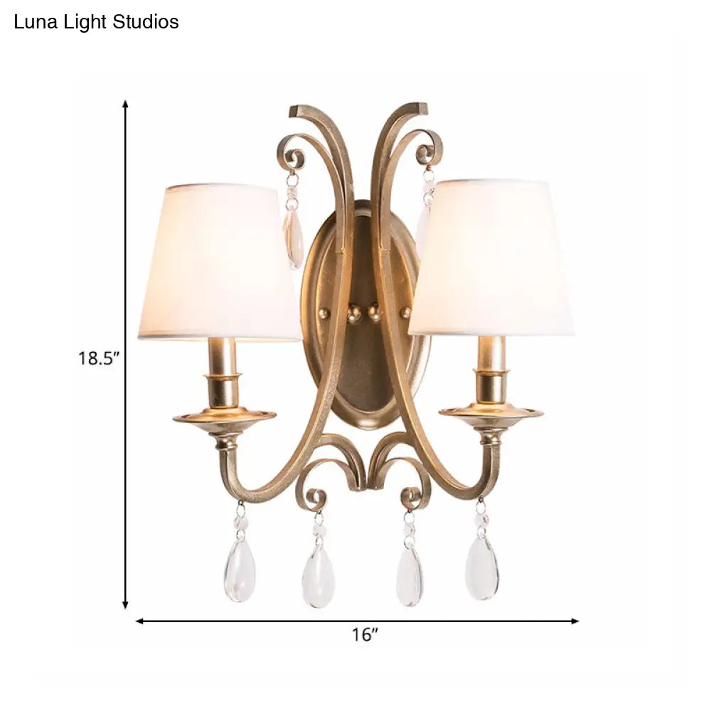 Rustic Metal And Fabric Tapered Wall Light Fixture - Gold Sconce Lamp Bedroom Décor