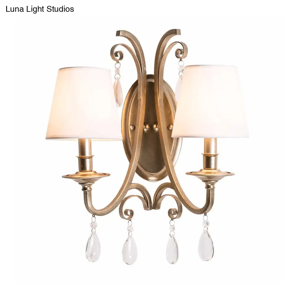 Rustic Metal And Fabric Tapered Wall Light Fixture - Gold Sconce Lamp Bedroom Décor