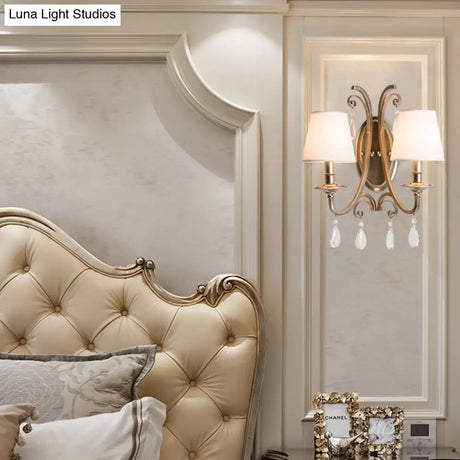 Rustic Metal And Fabric Tapered Wall Light Fixture - Gold Sconce Lamp Bedroom Décor