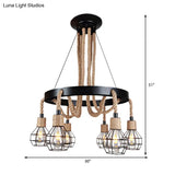 Rustic Metal And Rope Chandelier: Globe Pendant Lighting For Dining Room (6/8 Light) In Black With