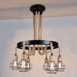 Rustic Metal And Rope Chandelier: Globe Pendant Lighting For Dining Room (6/8 Light) In Black With