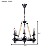 Rustic Metal And Rope Pendant Chandelier With 3/6/8 Lights - Black Candle Dining Room Hanging