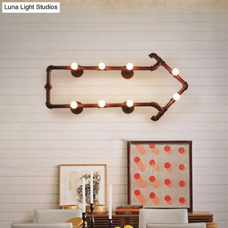 Rustic Metal Arrow Shaped 8-Bulb Wall Lamp - Industrial Sconce Light For Bedroom
