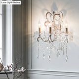Rustic Metal Bedroom Wall Sconce With Crystal Accent And 3 Bulbs