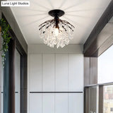 Rustic Metal Branch Semi Flush Mount Ceiling Light With Crystal Accent - 1 Head Hallway Lighting