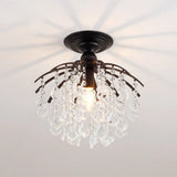 Rustic Metal Branch Semi Flush Mount Ceiling Light With Crystal Accent - 1 Head Hallway Lighting