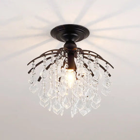 Rustic Metal Branch Semi Flush Mount Ceiling Light With Crystal Accent - 1 Head Hallway Lighting