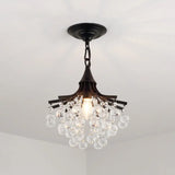 Rustic Metal Branch Semi Flush Mount Ceiling Light With Crystal Accent - 1 Head Hallway Lighting