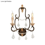 Rustic Metal Candle Wall Sconce Light With Clear Crystal Accents - Black 2 Lights Ideal For Living