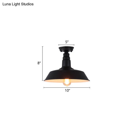 Rustic Metal Ceiling Lamp: Single Barn Shade Semi Flush Mount Lighting For Corridor