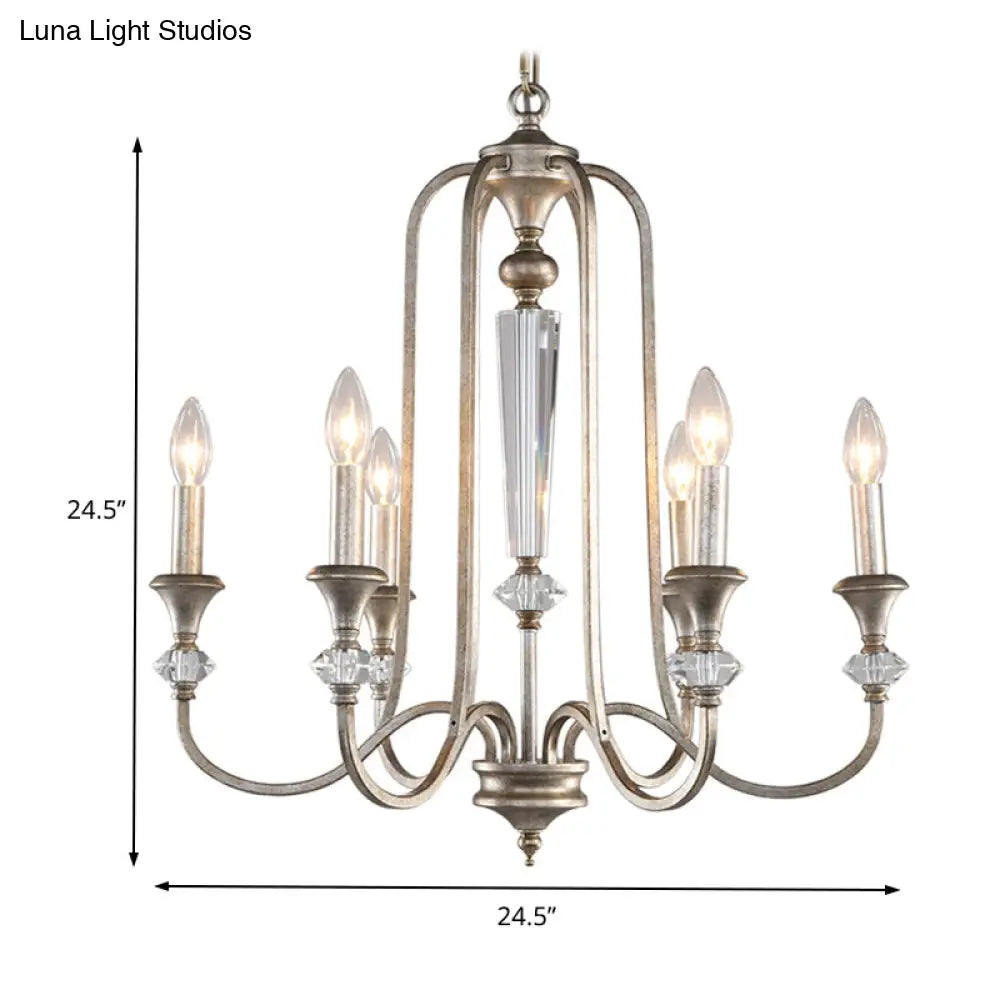 Rustic Metal Chandelier: 6-Light Candle Pendant With Aged Silver Finish - Ideal For Living Room