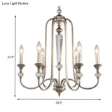 Rustic Metal Chandelier: 6-Light Candle Pendant With Aged Silver Finish - Ideal For Living Room