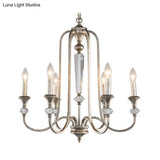 Rustic Metal Chandelier: 6-Light Candle Pendant With Aged Silver Finish - Ideal For Living Room