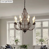 Rustic Metal Chandelier With 6/8 Lights - Candle-Inspired Dining Room Pendant Lighting In Black &