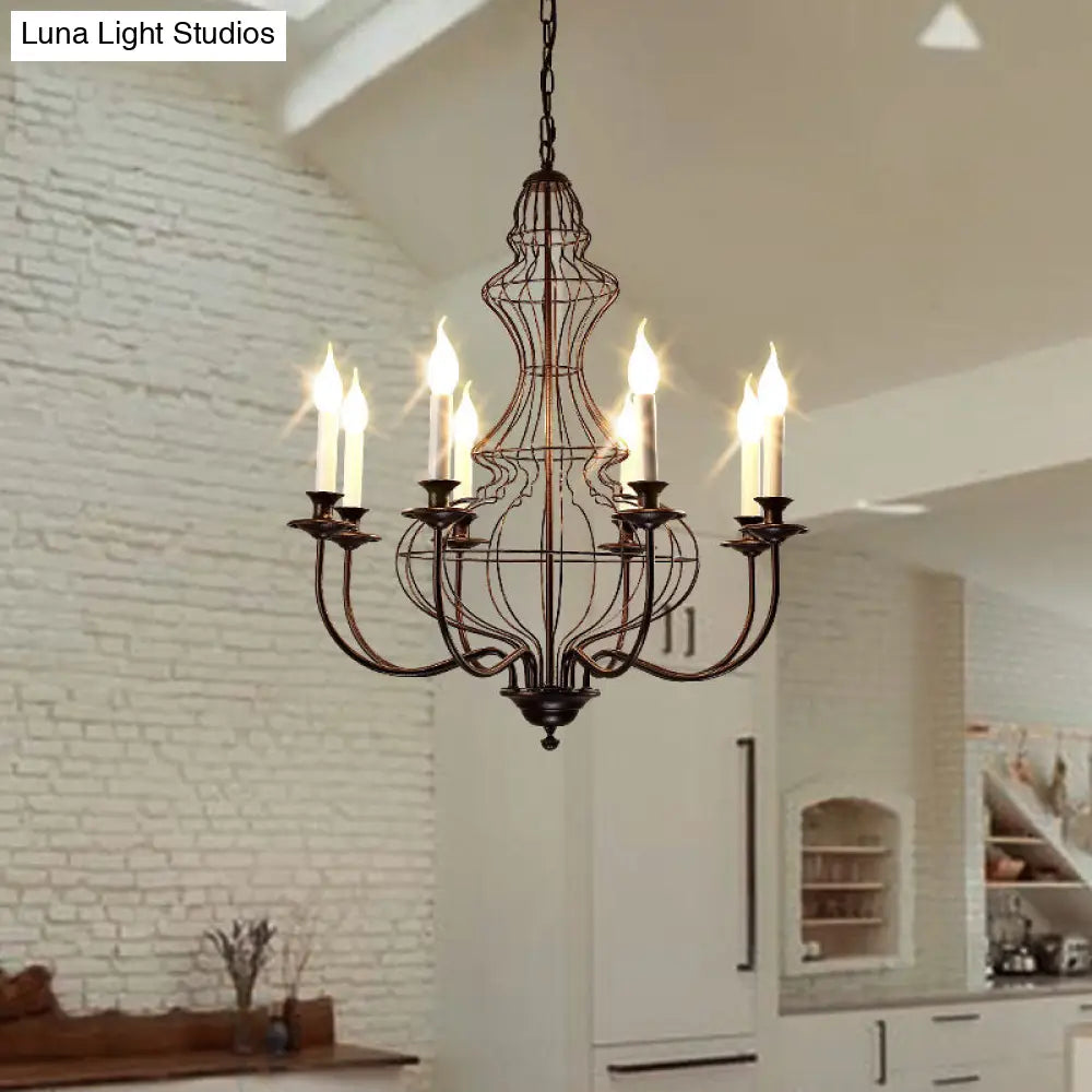 Rustic Metal Chandelier With 6/8 Lights - Candle-Inspired Dining Room Pendant Lighting In Black &