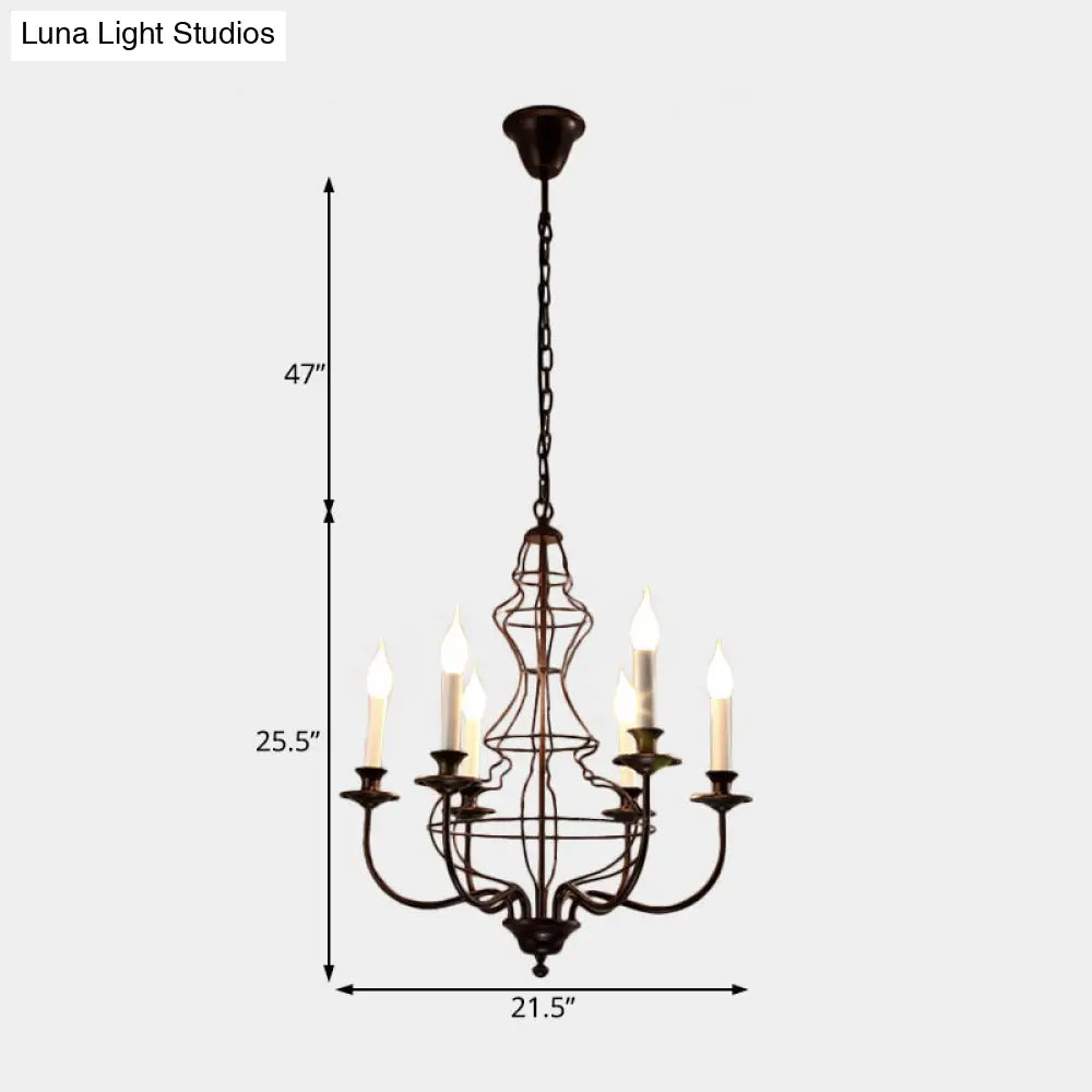 Rustic Metal Chandelier With 6/8 Lights - Candle-Inspired Dining Room Pendant Lighting In Black &