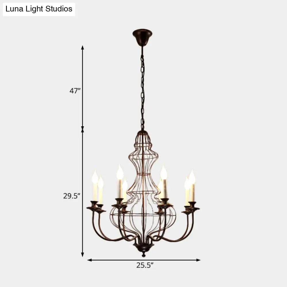 Rustic Metal Chandelier With 6/8 Lights - Candle-Inspired Dining Room Pendant Lighting In Black &