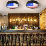 Rustic Metal Led Drum Flush Mount Light With Flag Pattern - Industrial Style Black