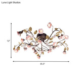 Rustic Metal Led Semi-Mount Ceiling Light With Rose Design - 9/12/20 Dark Brown Heads