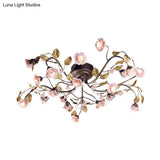 Rustic Metal Led Semi-Mount Ceiling Light With Rose Design - 9/12/20 Dark Brown Heads