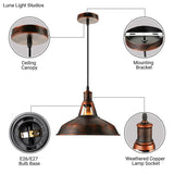 Rustic Metal Pendant Light Fixture With Adjustable Cord - Barn Shade 1 Bulb Various Widths
