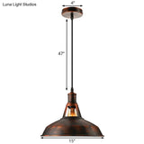 Rustic Metal Pendant Light Fixture With Adjustable Cord - Barn Shade 1 Bulb Various Widths