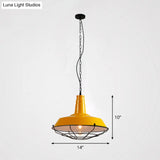 Rustic Metal Pendant Light With Loft Style Barn Shade And Tapered Cage Design