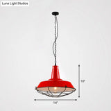 Rustic Metal Pendant Light With Loft Style Barn Shade And Tapered Cage Design