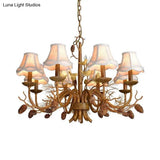 Rustic Metal Scalloped Pendant Chandelier - Brown 8 Lights With White Fabric Shade And Pinecone