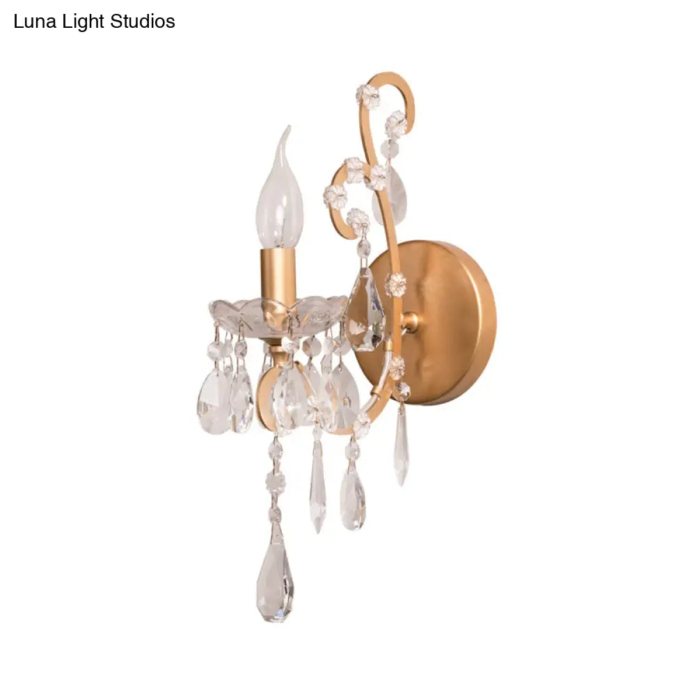 Rustic Metal Sconce Light: Candle-Style Wall Lighting Fixture With Crystal Droplet - Silver/Gold