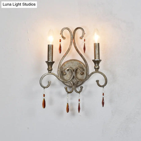 Rustic Metal Sconce Lighting - 2-Light Wall Mounted Lamp With Exposed Bulbs In Aged Silver