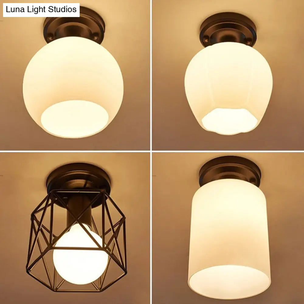 Rustic Metal Small Ceiling Lamp - Black Finish With Shaded Design For Corridors Flush Mount Light