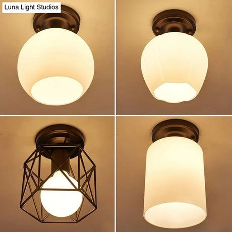 Rustic Metal Small Ceiling Lamp - Black Finish With Shaded Design For Corridors Flush Mount Light